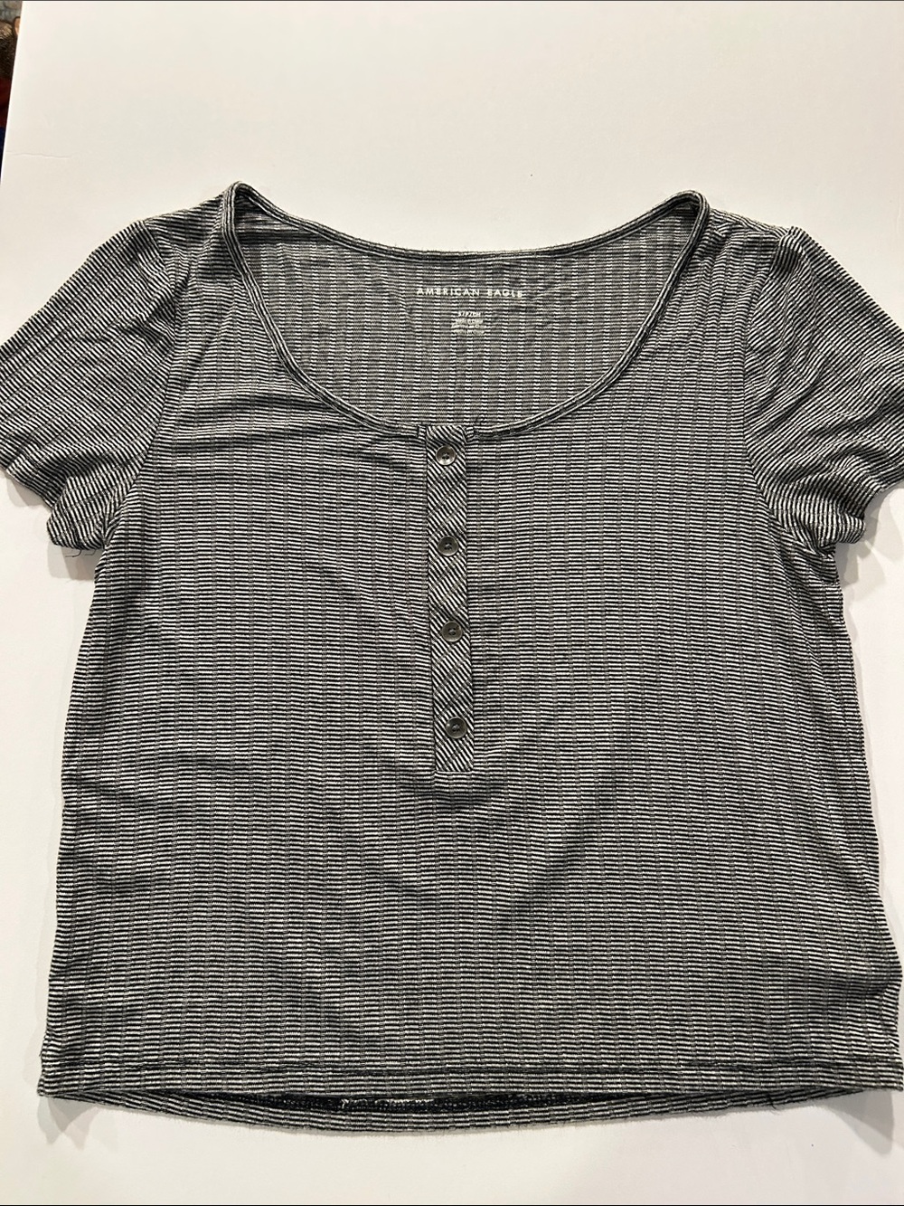 American Eagle Outfitters Black & White Striped Henley Crop Top
